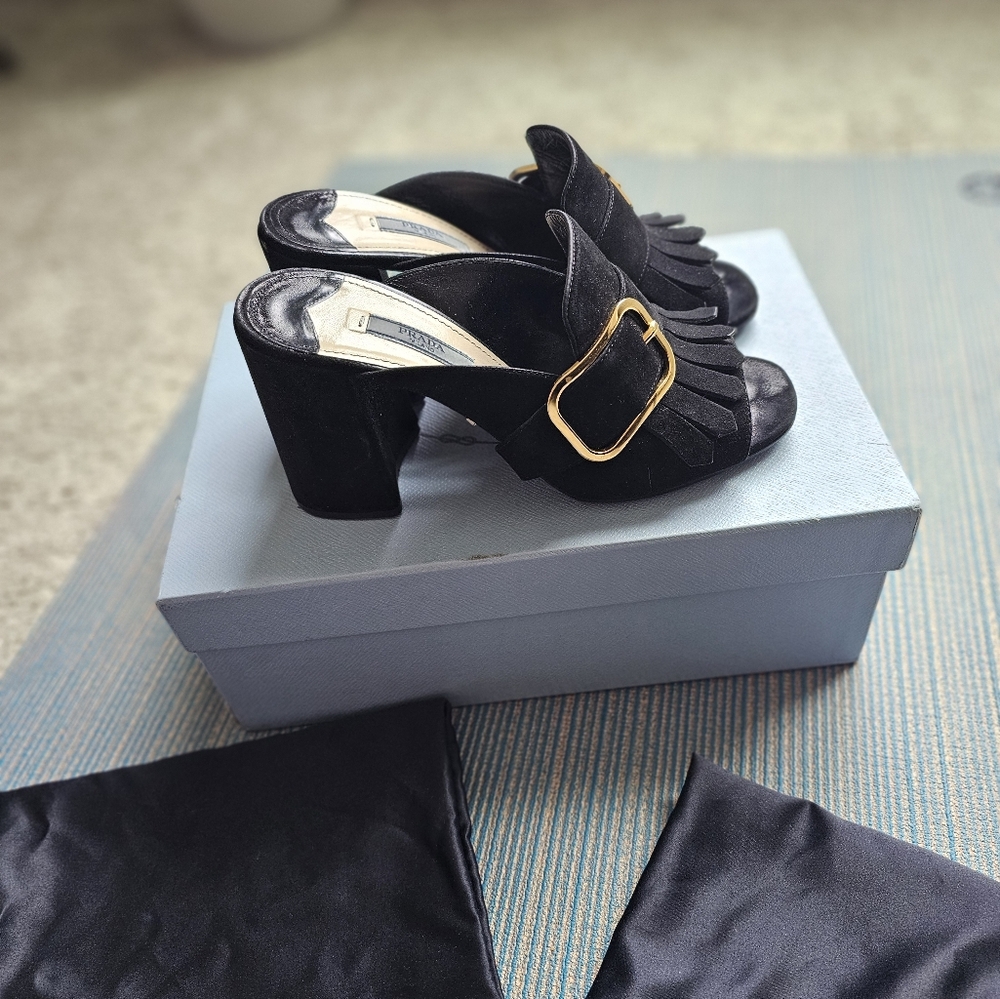 Prada Black Suede Mules